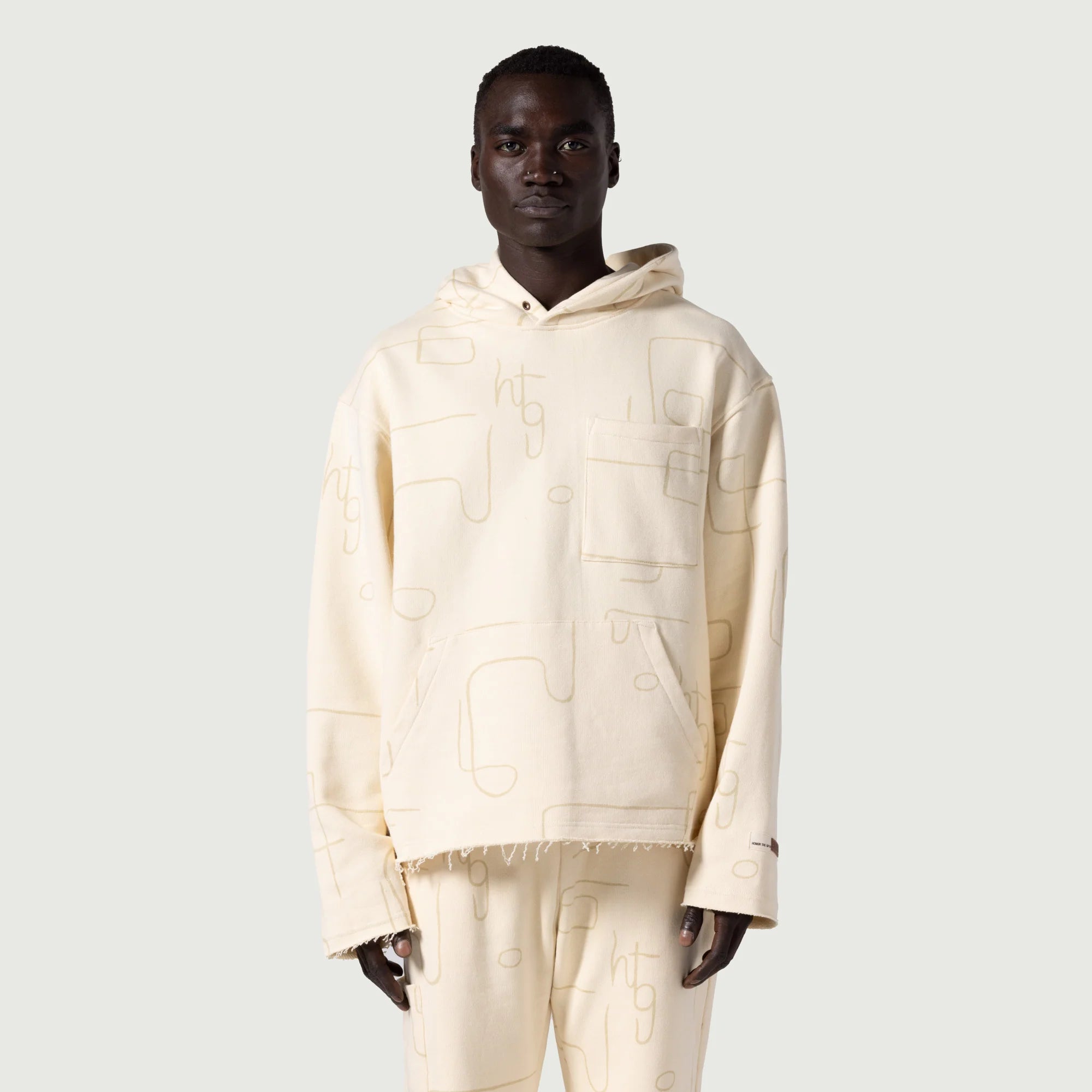 Novelty Printed Terry Hoodie Bone