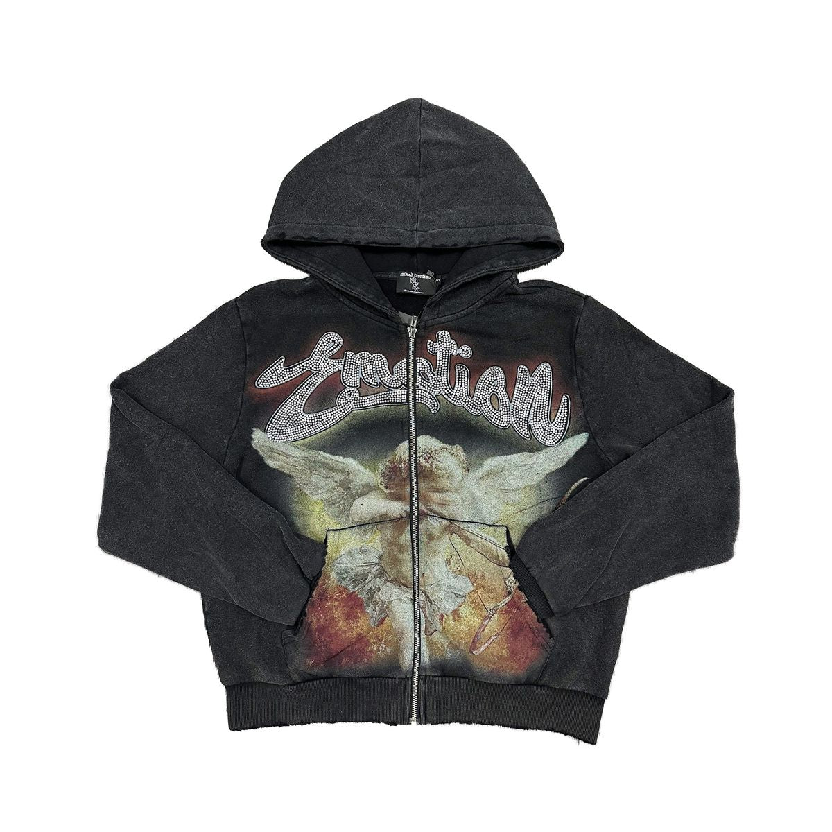 Eclipse Rhinestone Hoodie Grey Acid Wash – Survival Clothing