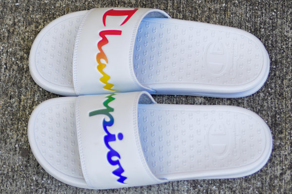 Champion Slide White Rainbow Survival Clothing Footwear