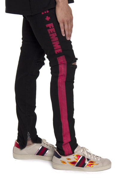 Denim with red stripe hot sale