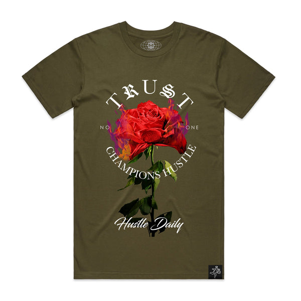 BURNING ROSE TRUST NO ONE TEE ARMY