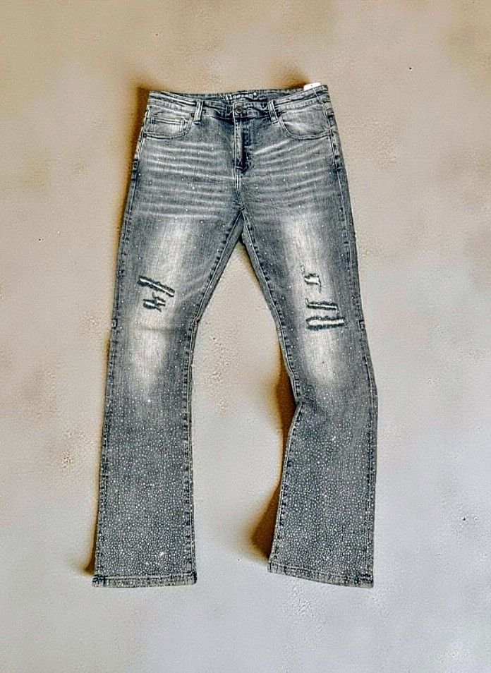 Rhinestone Stack Denim (Faded Blue)