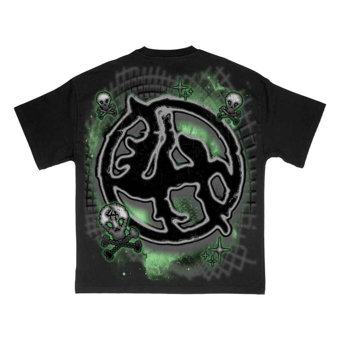 LH GREEN SKULLS TEE BLACK