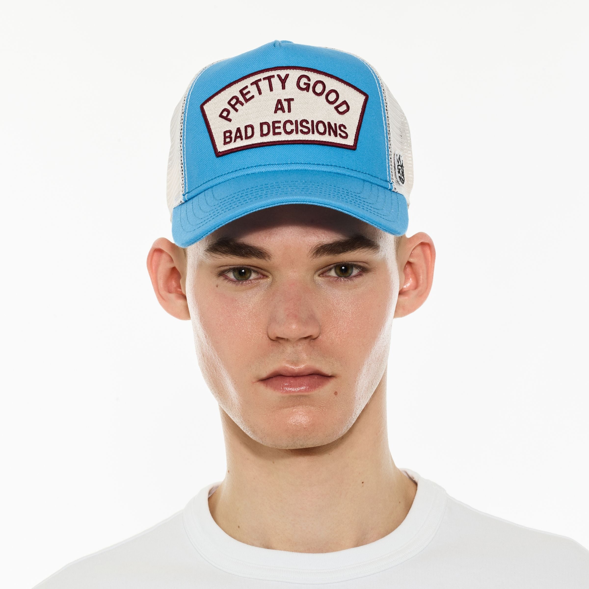 Good At Bad Decisions Trucker Hat Blue