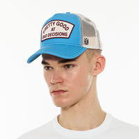 Good At Bad Decisions Trucker Hat Blue