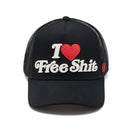 I Love Free Shit Mesh Back Trucker Curved Visor Black