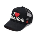 I Love Free Shit Mesh Back Trucker Curved Visor Black