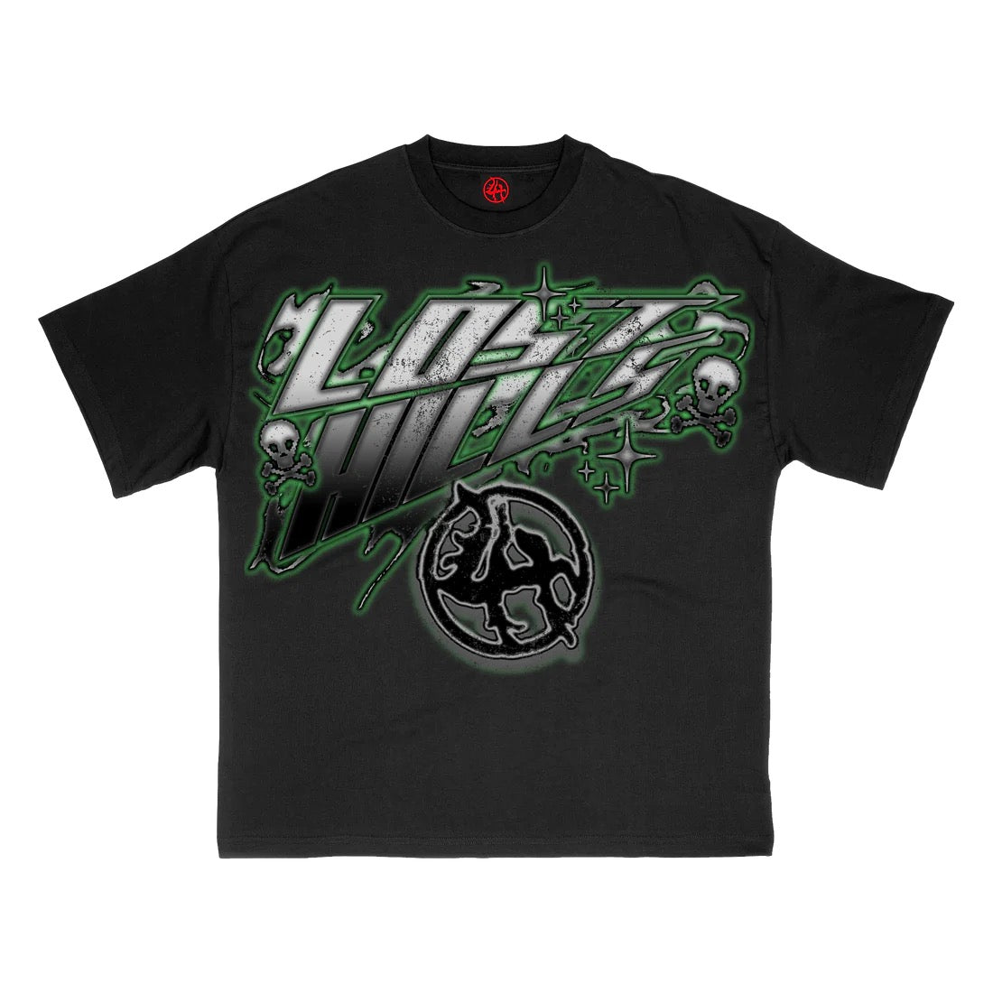 LH GREEN SKULLS TEE BLACK