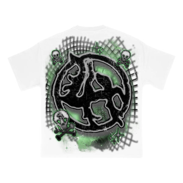 LH GREEN SKULLS TEE WHITE