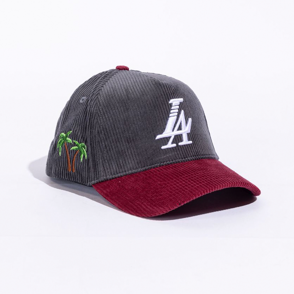 PARADISE LA CORDUROY HAT  CHARCOAL/BURGUNGY