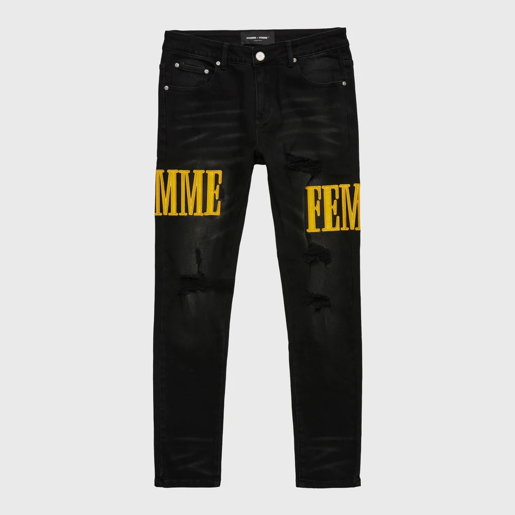Letterman Drip Denim Black/Yellow