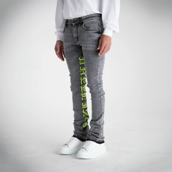 AGAINST ALL ODDS FLARE STACK DENIM CHARCOAL