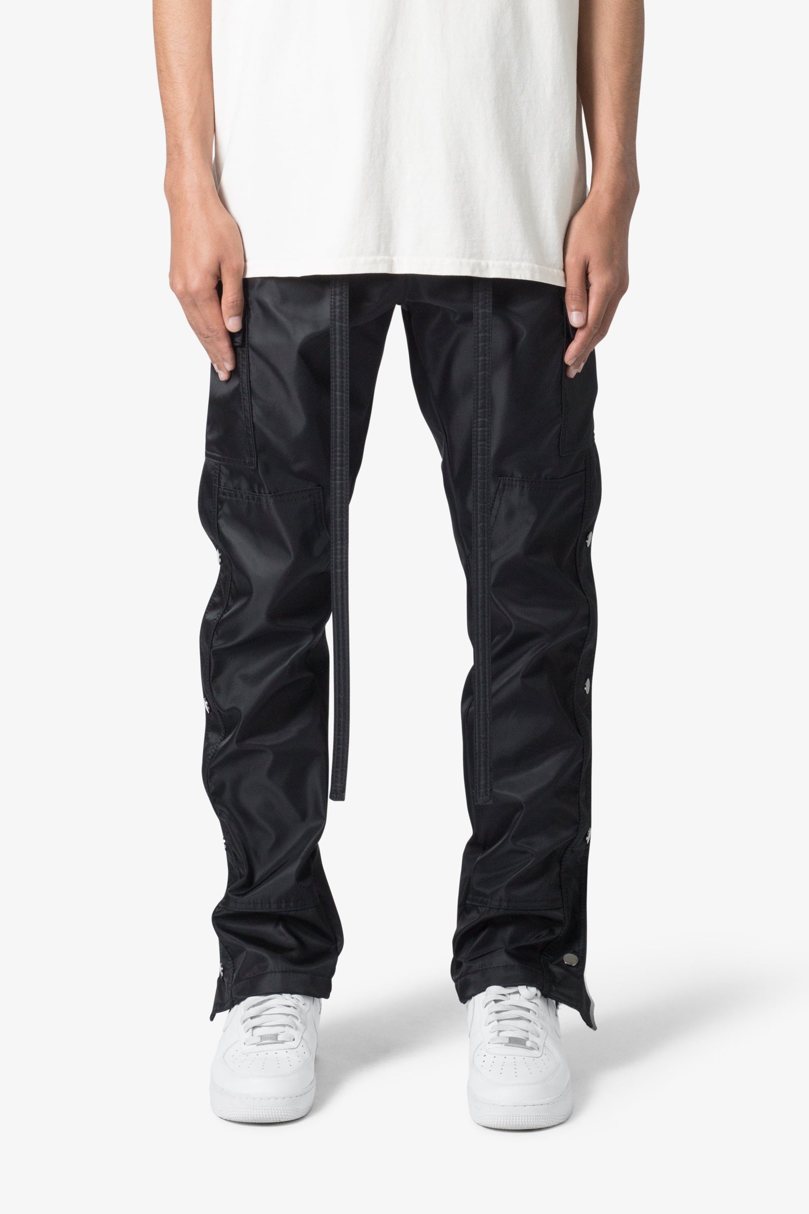Ultra Baggy Leather Snap Cargo Pants Black MNML