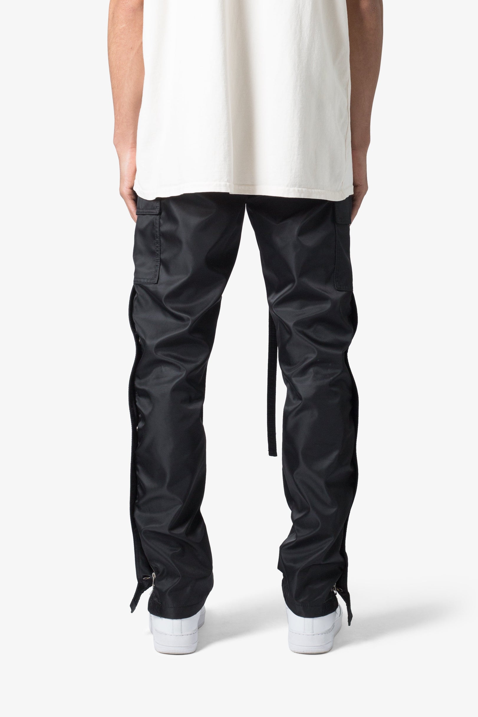 Ultra Baggy Leather Snap Cargo Pants Black MNML