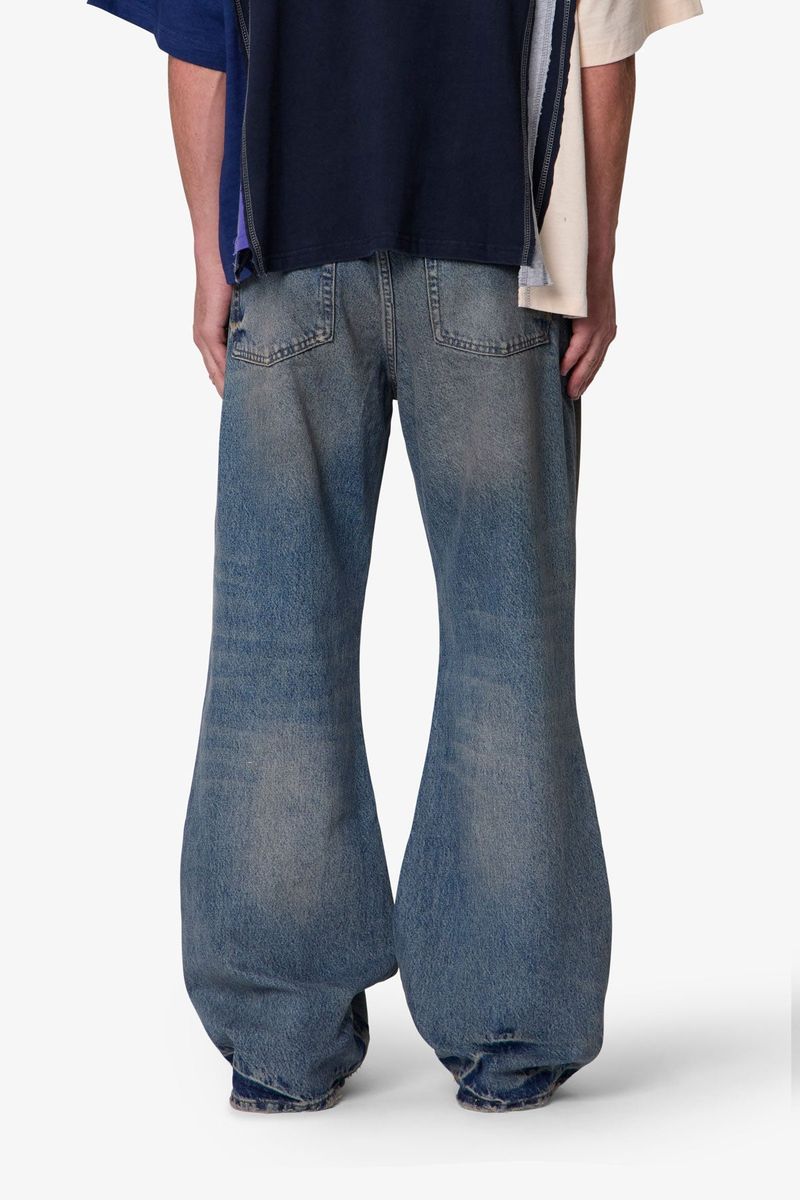 Distressed Kick Flare Denim Washed Blue