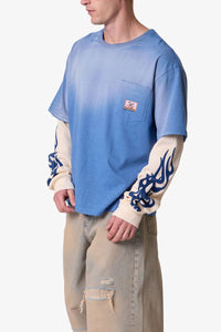 Layered Flame Pocket L/S Tee Washed Blue