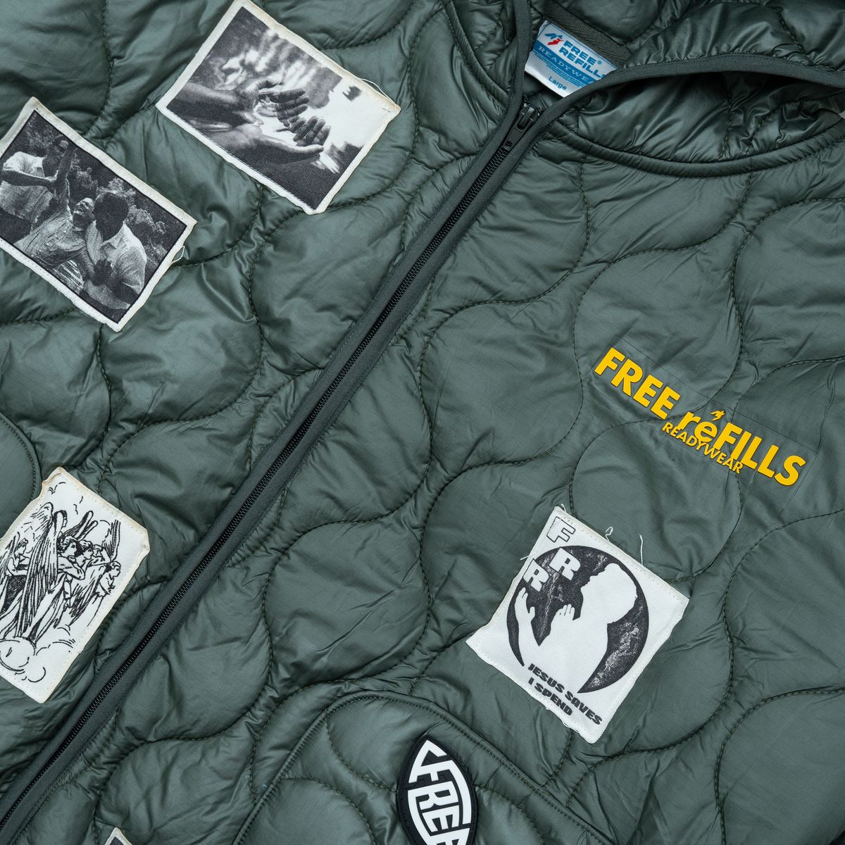 Nylon Quilted Zip Jacket Olive