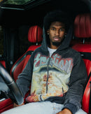 Eclipse Rhinestone Hoodie Grey Acid Wash