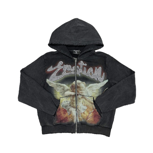 Eclipse Rhinestone Hoodie Grey Acid Wash – Survival Clothing