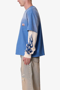 Layered Flame Pocket L/S Tee Washed Blue