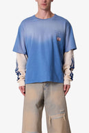 Layered Flame Pocket L/S Tee Washed Blue