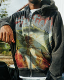 Eclipse Rhinestone Hoodie Grey Acid Wash