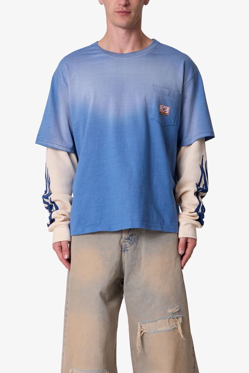 Layered Flame Pocket L/S Tee Washed Blue