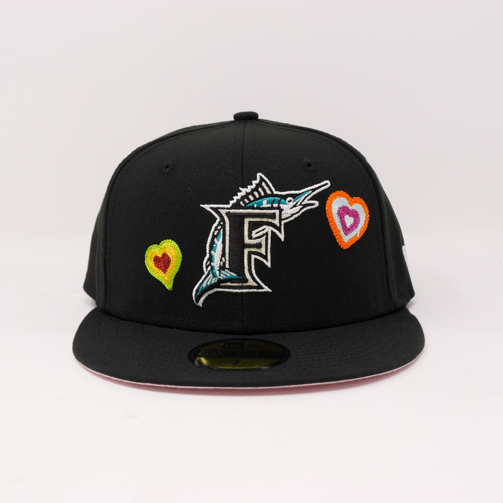 Miami Marlins 12 IS New Era 59FIFTY Mint & Black Hat Pink Botton