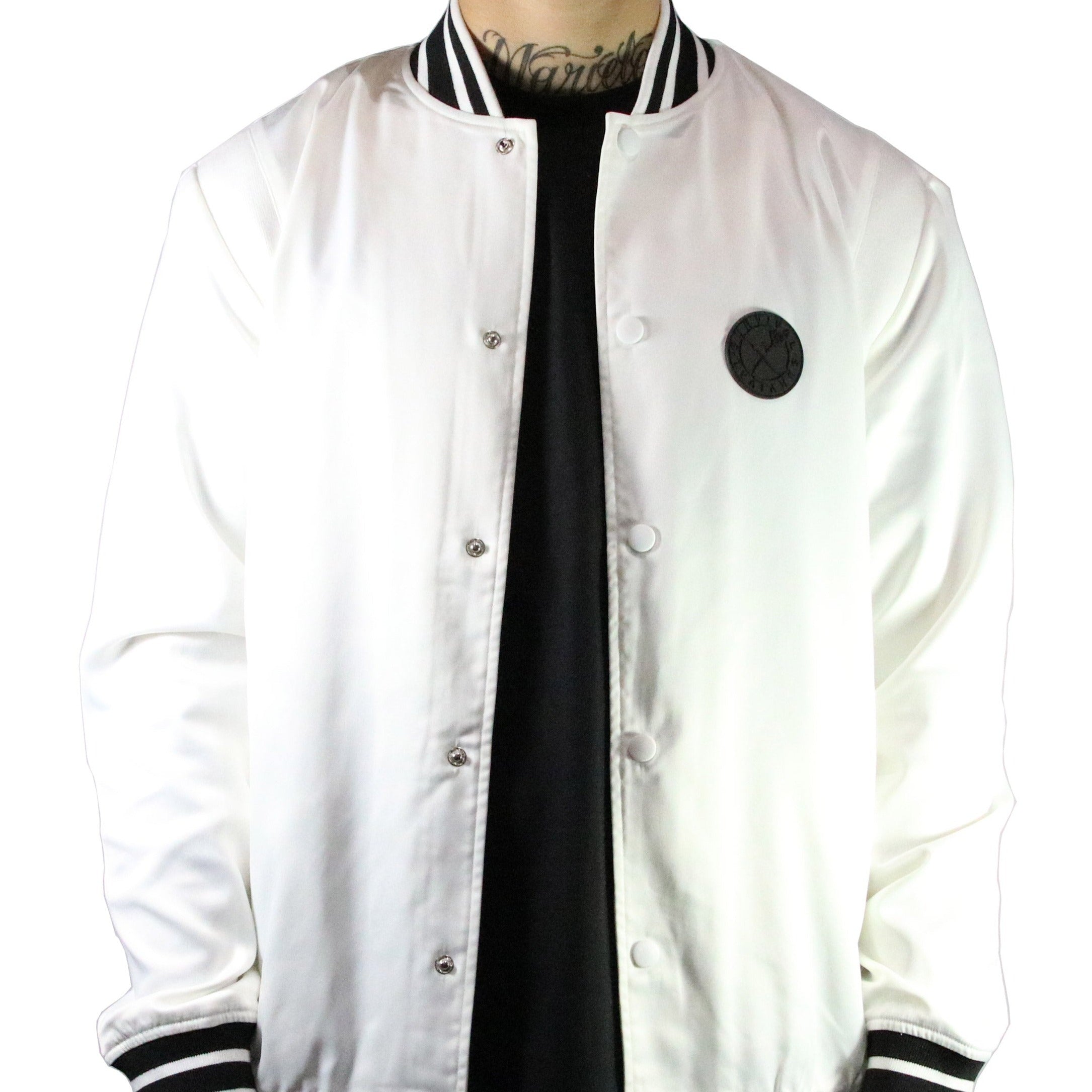 SRVL Satin Baseball Jacket White
