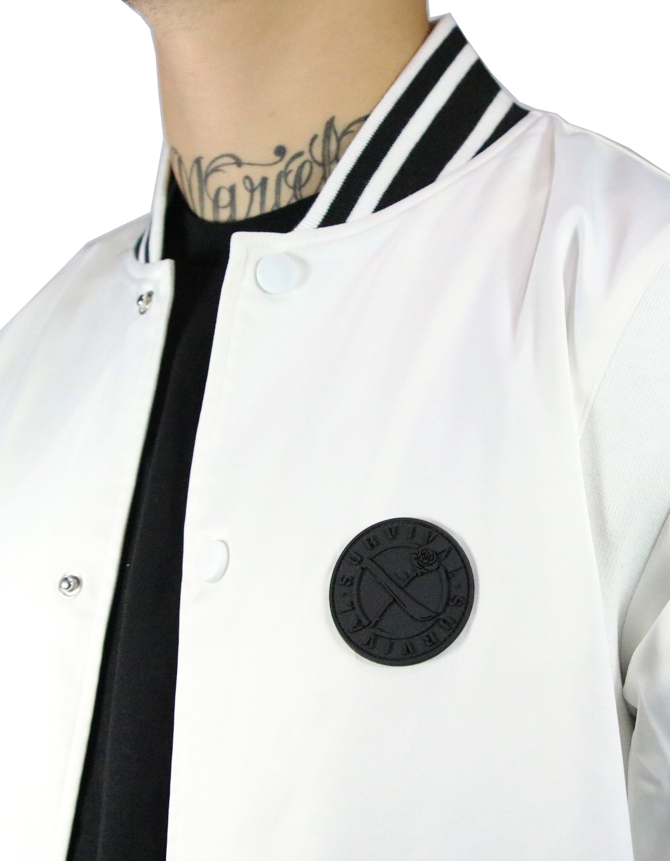 SRVL Satin Baseball Jacket White