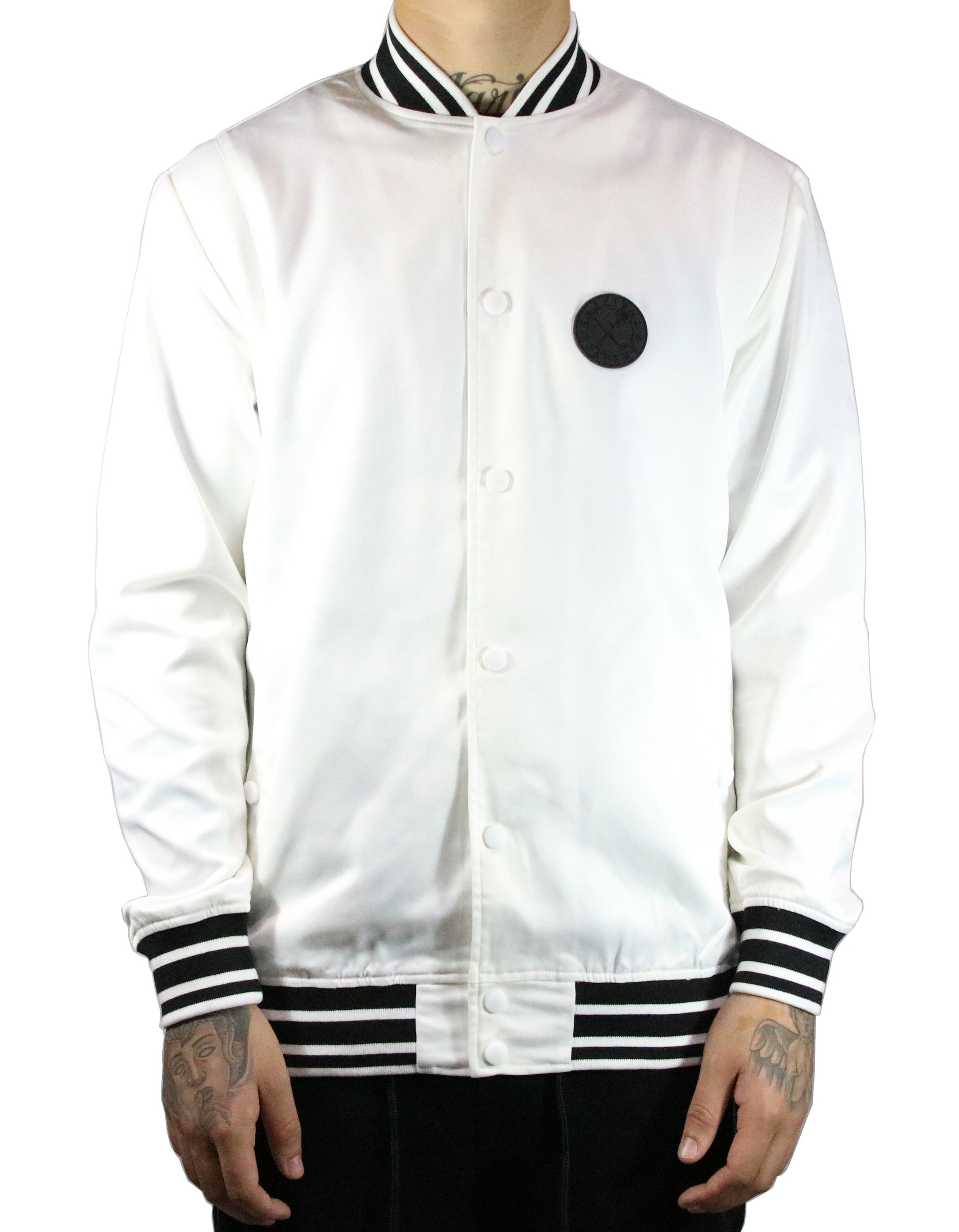 SRVL Satin Baseball Jacket White