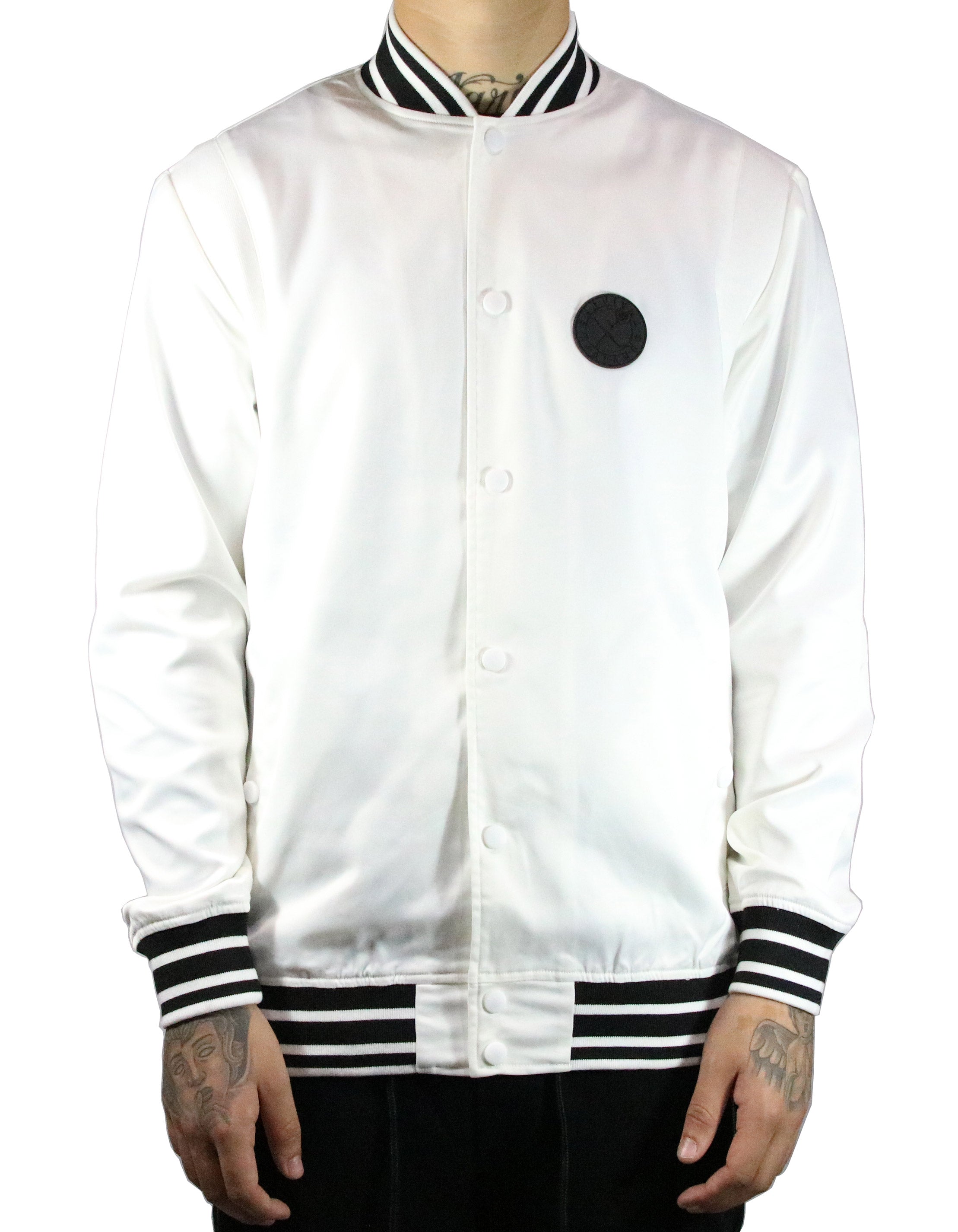 SRVL Satin Baseball Jacket White