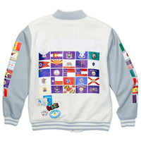AWARD TOUR MELTON WOOL LETTERMAN JACKET WHITE